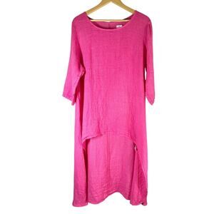 PuroLino 100% Linen Flax Lagenlook Dress Pink Large